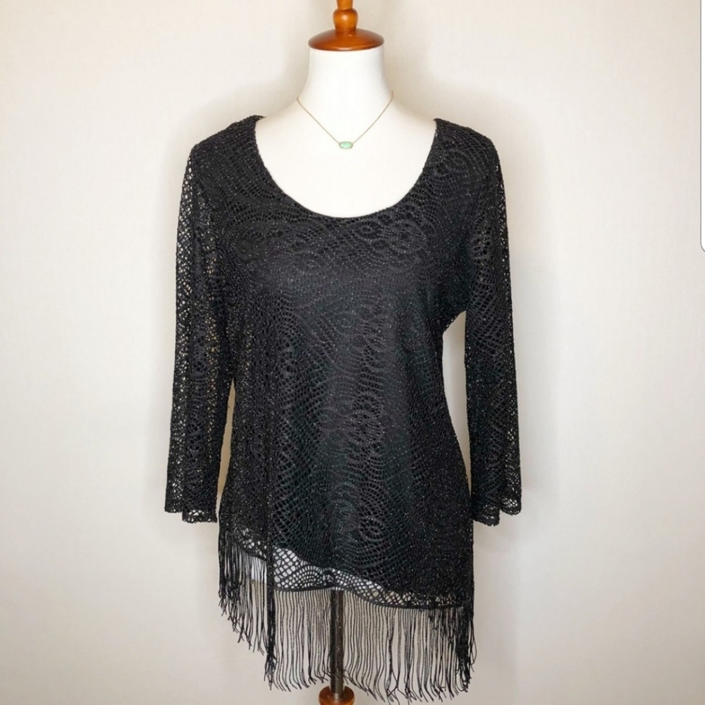NWT Melissa Paige Asymmetrical Fringe Top